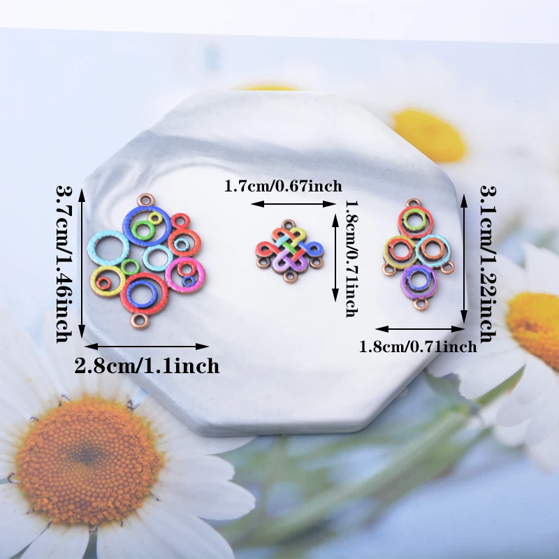 12 Stück/Set Ethnische Ohrringe in Antik-Kupferfarbe mit vier Löchern, Schmuckzubehör, Blumen-Anhänger im Bohème-Stil, DIY-Ohrringe für Frauen – Detail 4