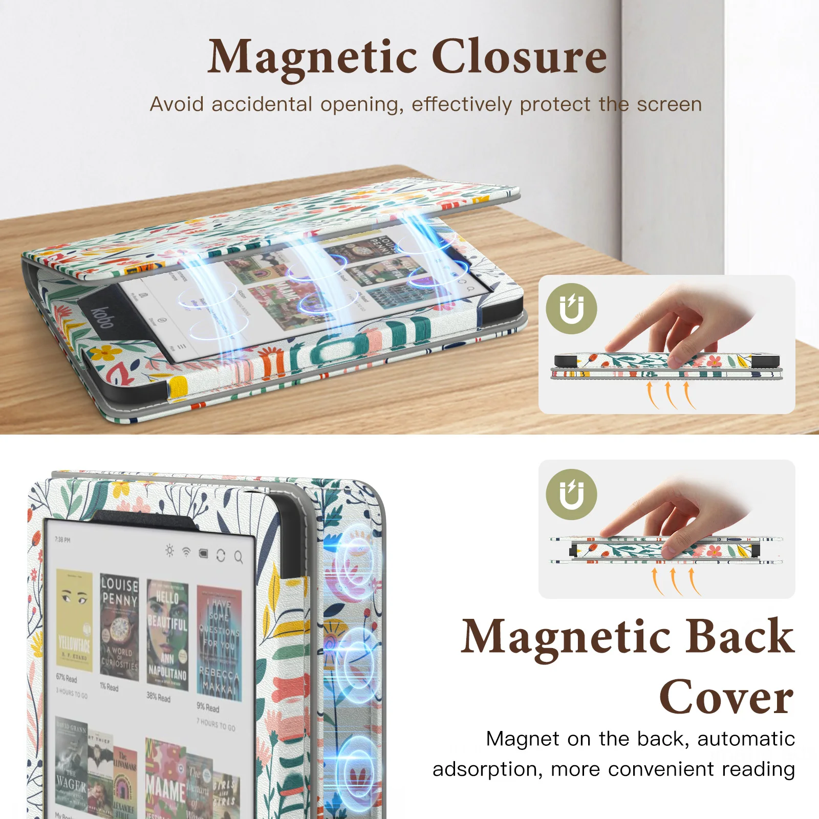Etui na 6-calowy Kobo Clara BW/Clara Color/Clara 2E, smukłe etui z PU z funkcją automatycznego budzenia/usypiania dla Kobo Clara, gniazdo na kartę, pasek na rękę — zdjęcie produktu 6