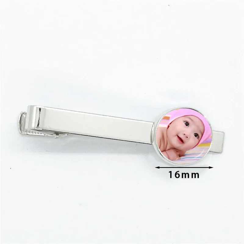 Custom Photo ข้อความโลโก้แก้ว Cabochon Tie คลิปสําหรับชายเงินสีโลหะ Tie Clamp Pins พ่อสามีรัก One ของขวัญ