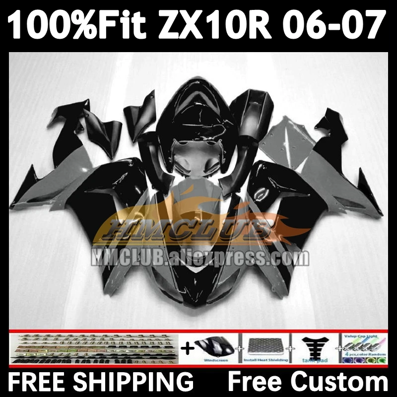 

Инъекционный корпус для KAWASAKI NINJA ZX-10R ZX 1000 CC 10R 10 R 168 No 105 ZX1000CC 1000CC ZX10R 06 черный серый 07 2006 2007 Обтекатель