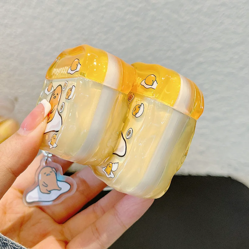 Gudetama حقيبة سماعة الاذن ل Airpods 1/2 3 4 Pro الكرتون بولي TPU سماعة رأس مزودة بتقنية البلوتوث للصدمات واقية قذيفة مع قلادة الهدايا