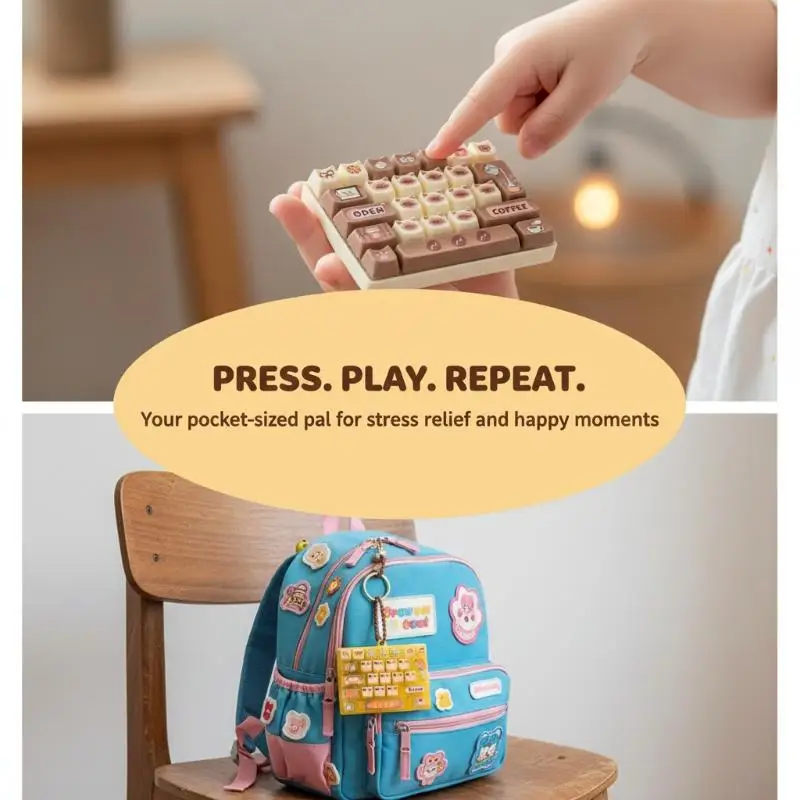 Cartoon Cat Pudding Decompression Keyboard 26-Key Sensory Clicker Mini Backpack Keychain Pendant for Party Favors