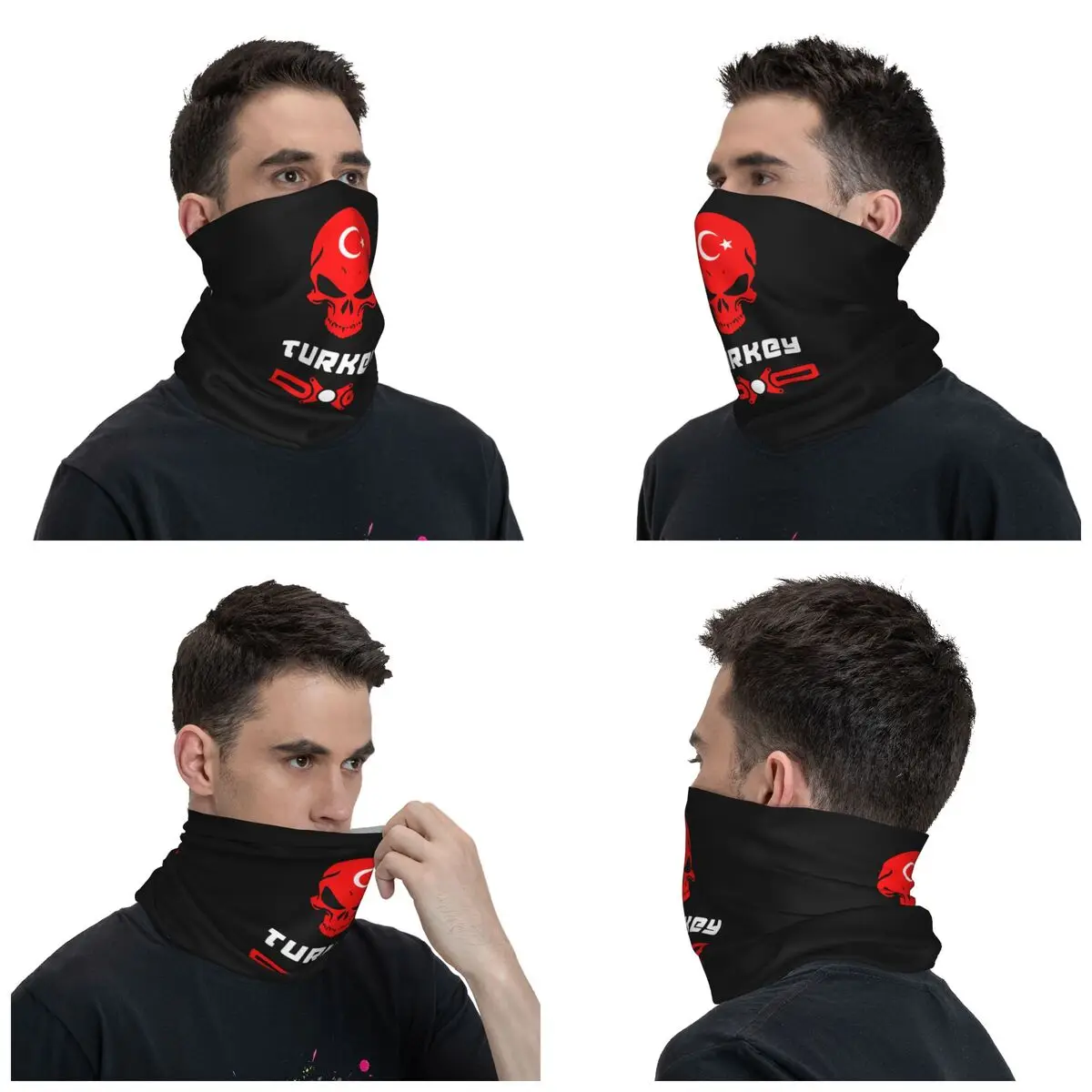 Flag And Skull Bandana Neck Cover Turkey Turkish Flag Mask Scarf Multifunctional Face Mask Running Unisex Adult Windproof