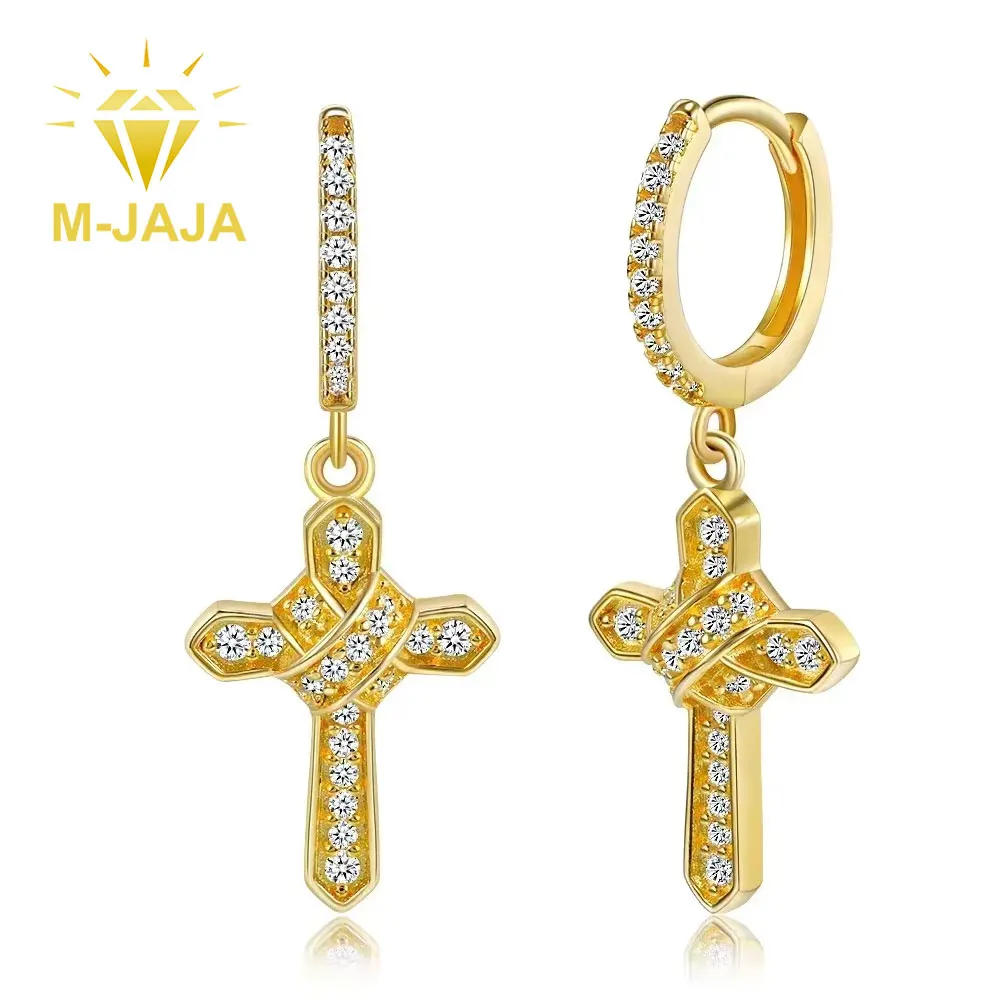 M-JAJA Moissanite Cross Hoop Earrings for Women 925 Sterling Silver Iced Out Diamond Drop Dangle Earrings Jewelry Christmas Gift