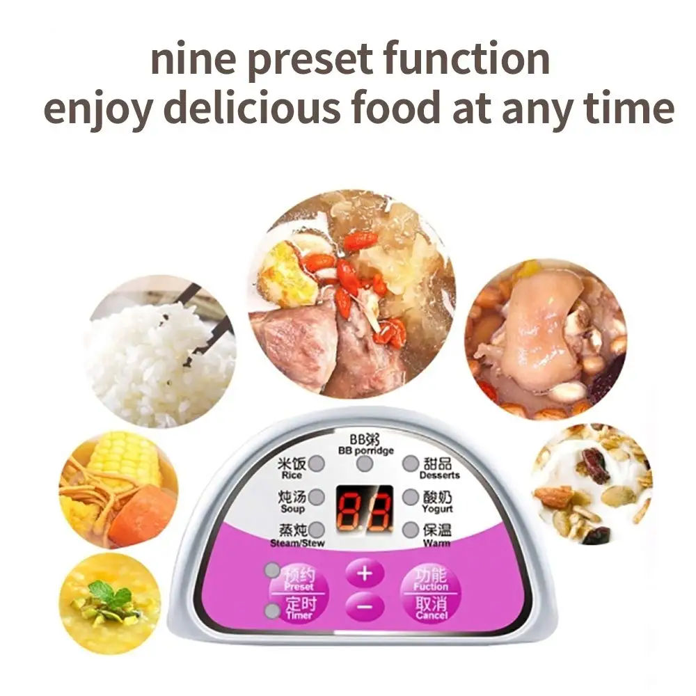 TIANJI Ceramic Stew Pot Steam Eggs Maker Soup Electric Crock Pot For Kictchen,1.6L,24h Preset