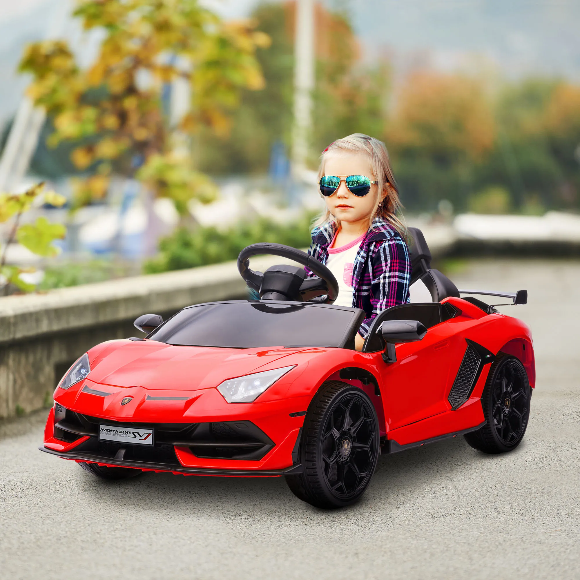 HOMCOM Coche Eléctrico Lamborghini para Niños con MP3 Luces Rojo