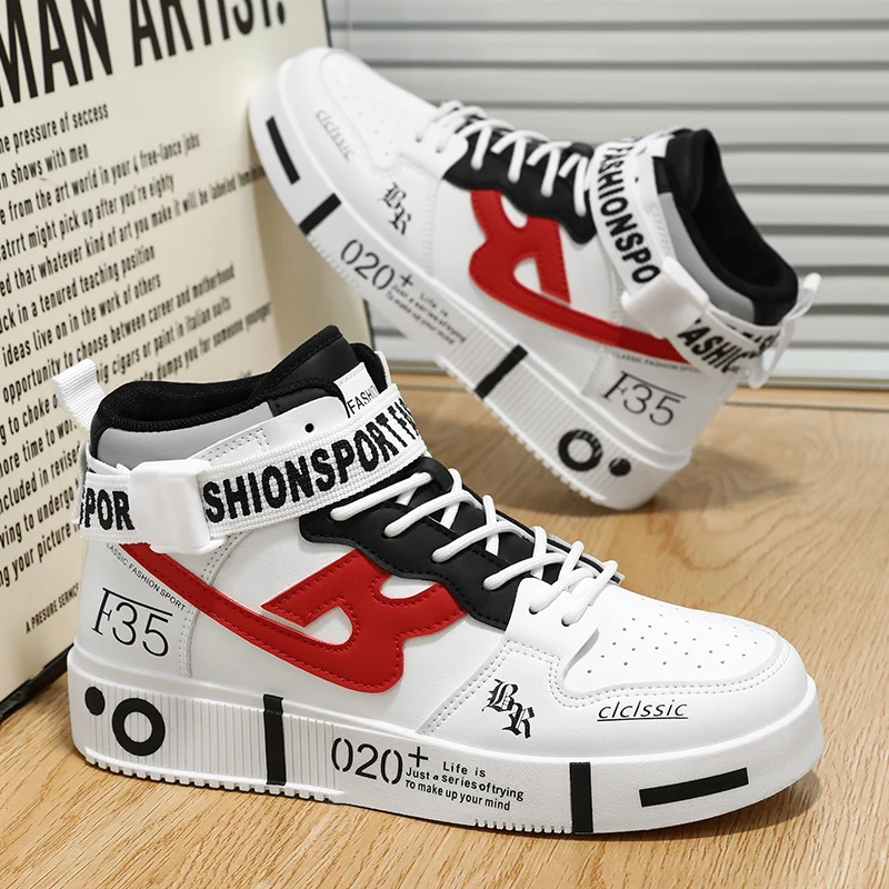 

Новые модные повседневные кроссовки, высокие туфли для скейтборда, студенческие ботинки для мужчин и женщин, трендовые износостойкие трехцветные пары