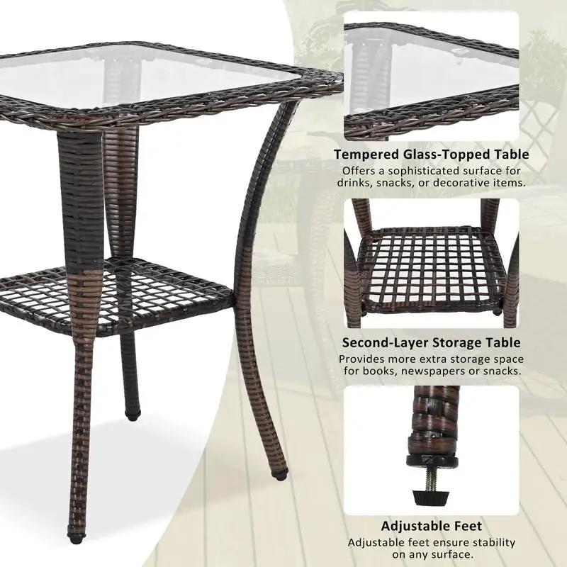 3-Piece Outdoor Chair & Table Set, 2-Person Rattan Seating Group with Swiveling Rocking Chairs & Square Table for Patio,