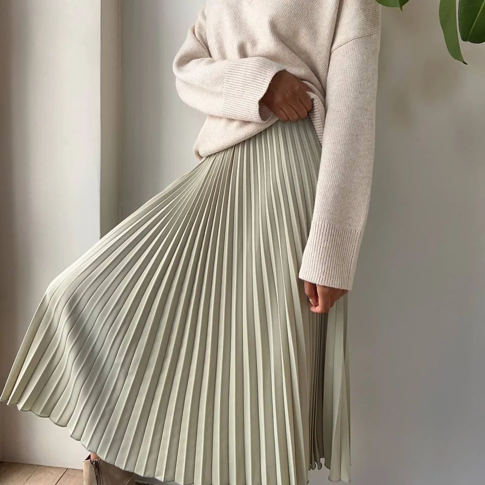 Skirts Women Mid Length Skirt A Line Elastic Waist Slim Fit Solid Casual Pleated Elegant Splice Y2k Streetwear Work 2026