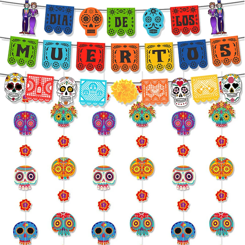 Mexiko Tag der Toten Thema Party Hängedekoration Totenkopf Banner Spirale Wirbel Halloween Party Dekoration Zubehör – Detail 1