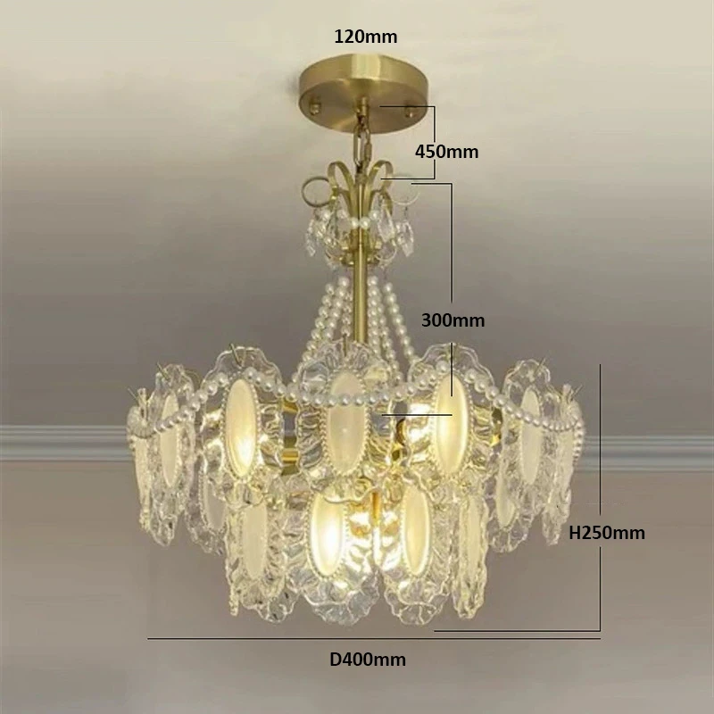 النمط الفرنسي الفاخرة الرجعية اللؤلؤ الزجاج قلادة مصباح النمط الأوروبي ضوء ديكور المنزل الفاخر غرفة المعيشة كريستال الثريا