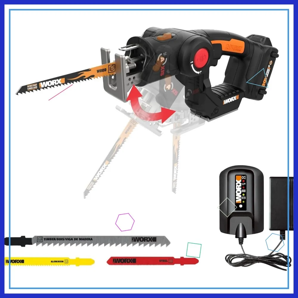 20V Cordless 2-in-1 Reciprocating & Jig Saw with Orbital Action, Universal Blade Fit, and Integrated Blower