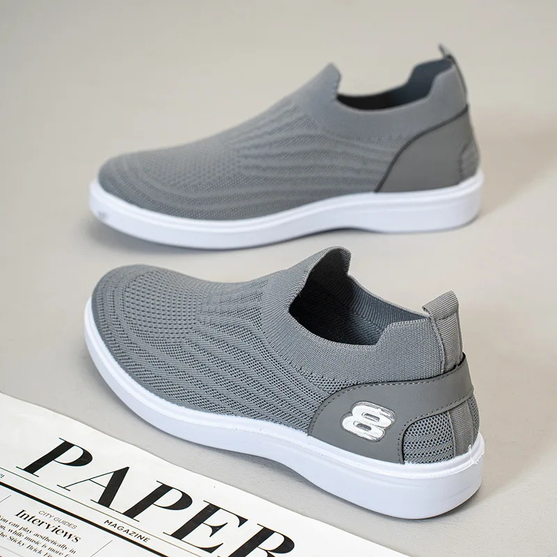 

Summer New Men's Shoes Knitted Mesh Flat Bottomed Loafers Casual Board Shoes Socks Casual Men's Shoes