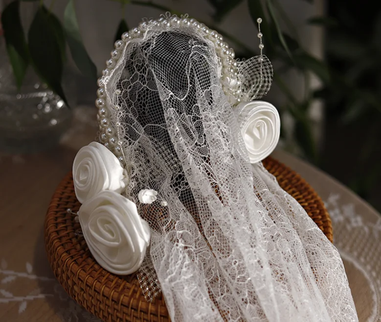 Sposa retrò pizzo Repubblica velo cappello temperamento francese sposa copricapo da sposa accessori per capelli da viaggio