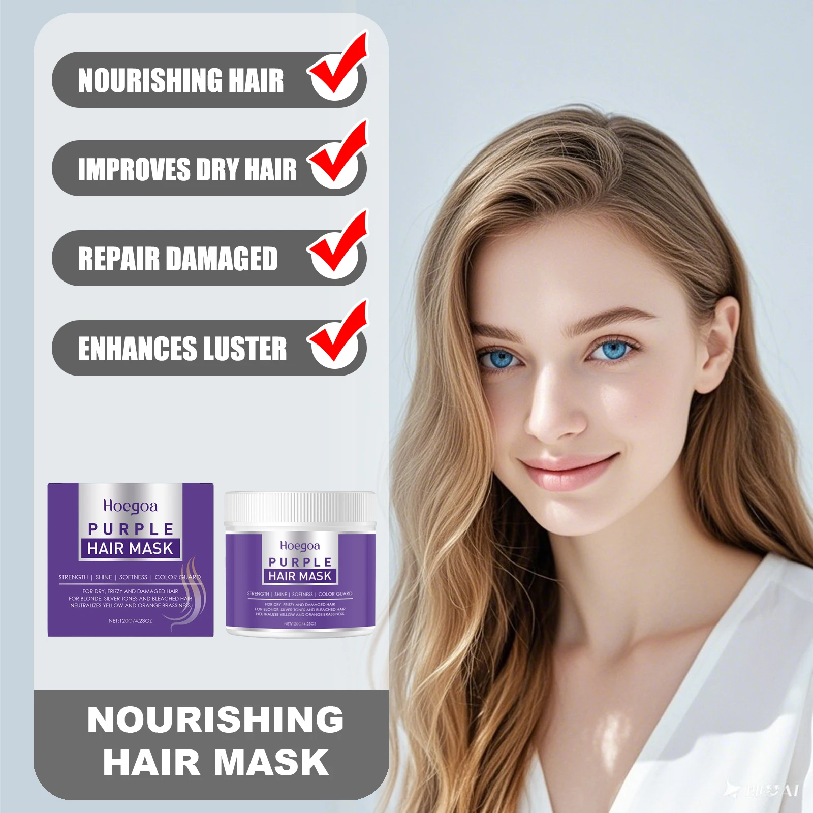 HOEGOA Mascarilla nutritiva para el cabello mejora la reparación en seco El cabello dañado mejora el brillo y la elasticidad Traje para cabello rubio/plateado/blancado