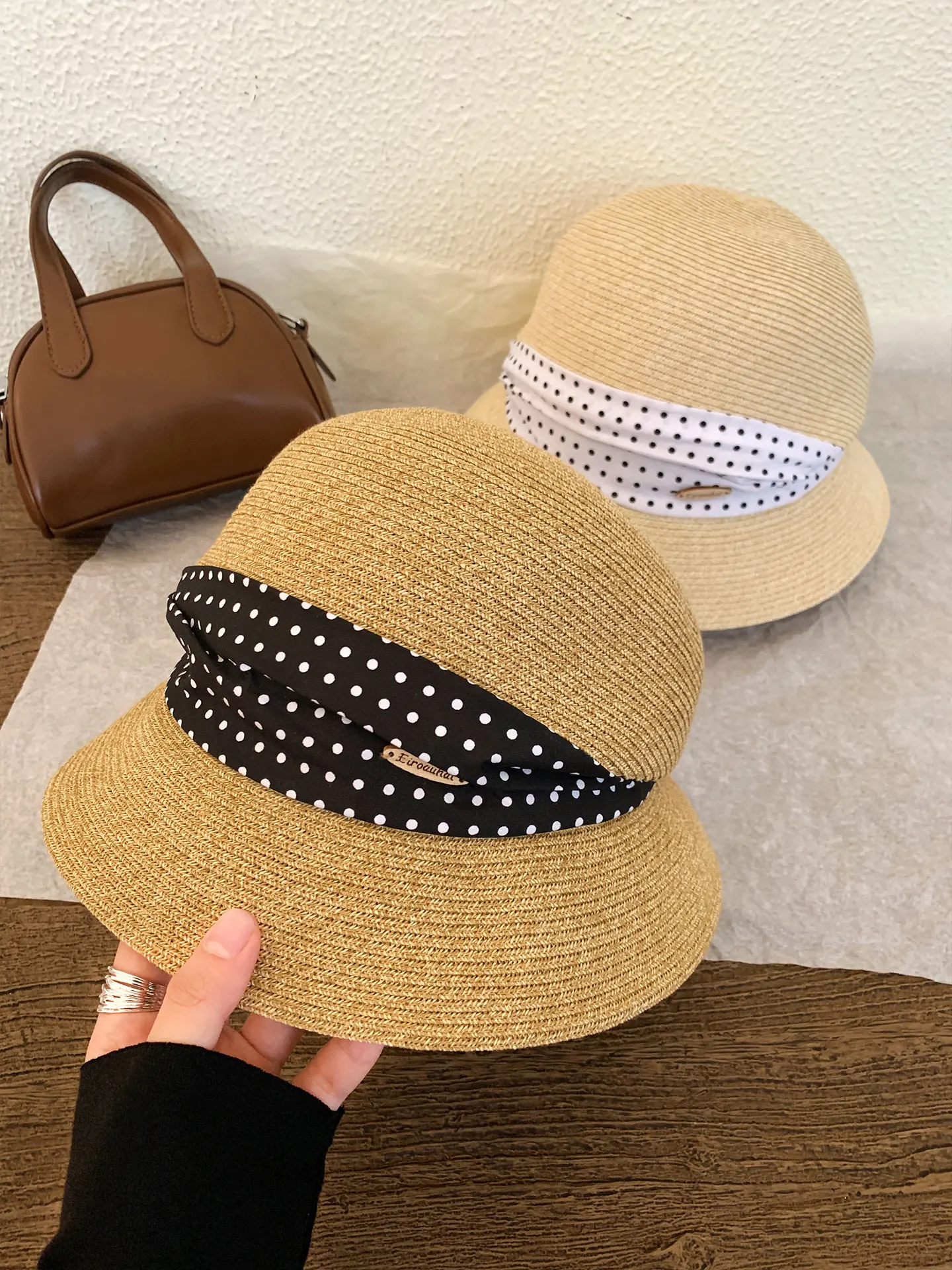 Hebe Wave Pointed Weave Straw Hat Women Summer Beach Vacation Sunshade Hat Large Brim Fisherman Hat Adjustable round Top