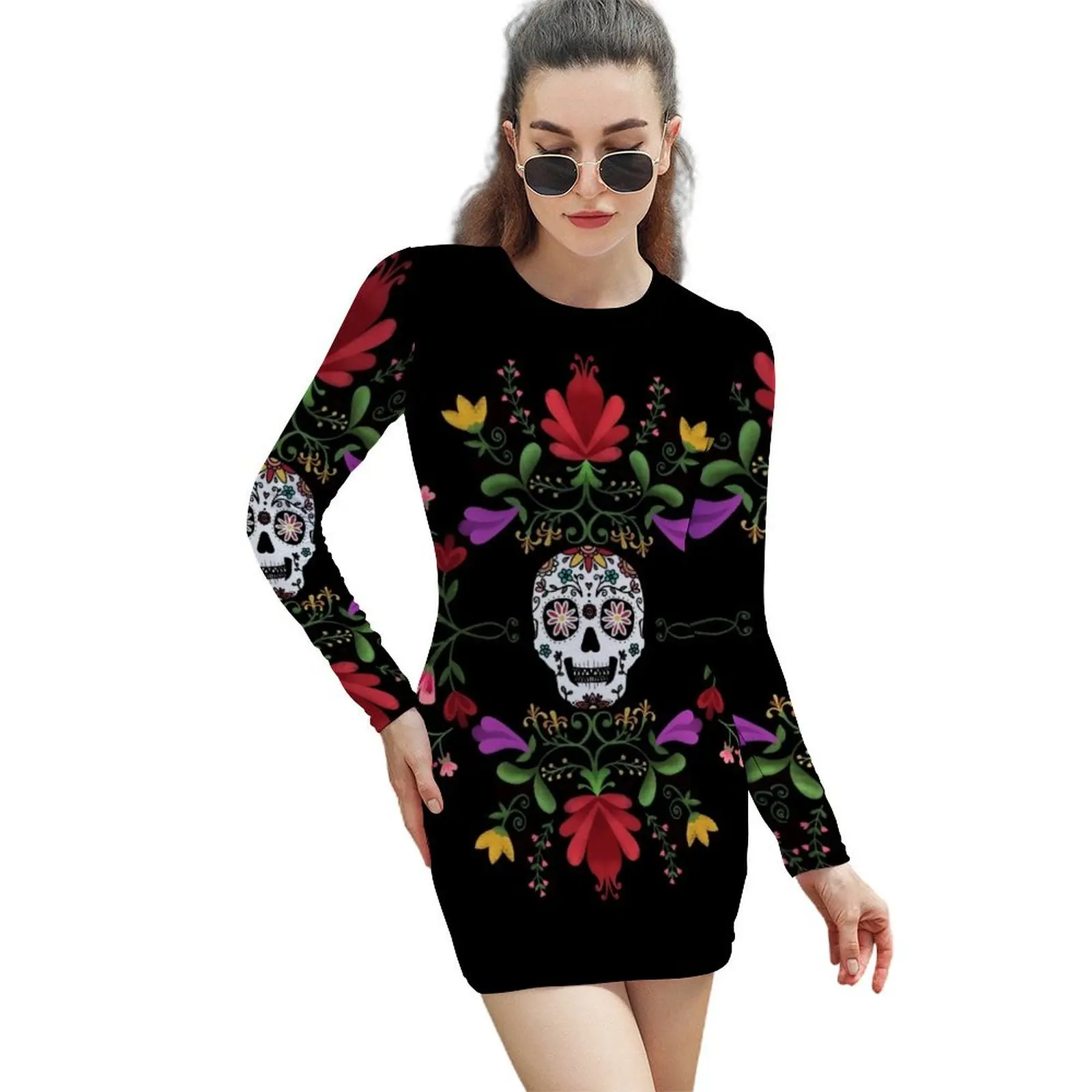 

Sugar Skull Long-Sleeved Sheath Dress women clothes elegant party dress for women 2024