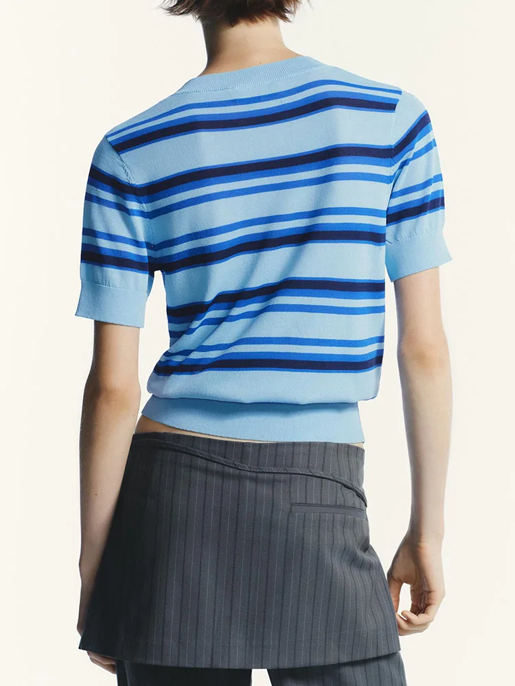 เสื้อถักลายทางลำลองสำหรับผู้หญิง สไตล์ใหม่ ฤดูใบไม้ร่วง แฟชั่น สวมใส่สบาย อเนกประสงค์ หวาน เรียบง่าย สไตล์เกาหลี รุ่นใหม่ล่าสุด ปี 2025