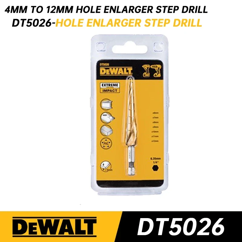 DEWALT 1/4 Hex Hole Enlarger Step Drill Shank Titanium Coated Wood Metal Hole Cutter Core Drill Bit DT5026 DT5031 DT5030 DT5027