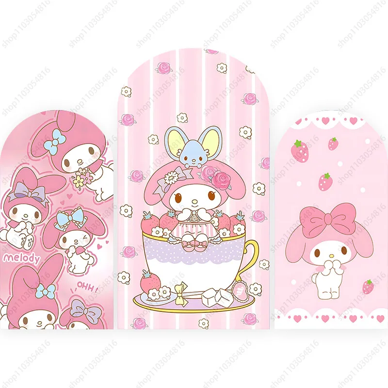 Sanrio My Melody Arch Photo Backdrop Cute Arched Wall Pink Birthday Party Baby Shower Doublesided Photography Background