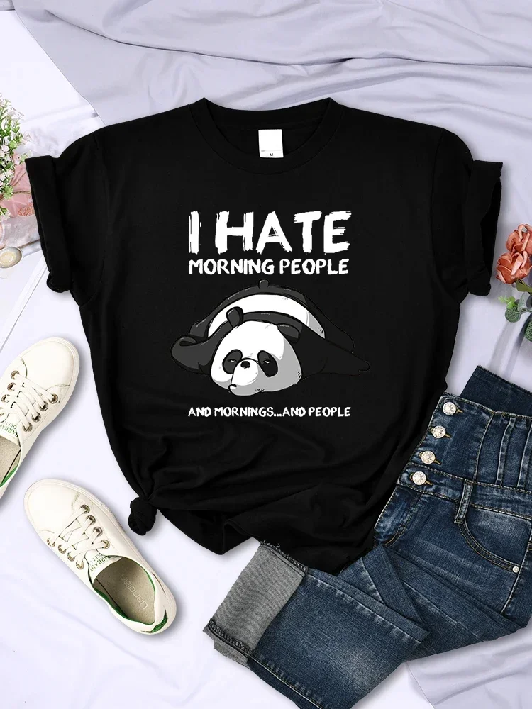 Women Short Sleeve Fashion Creative All-math Clothing Street Hip Hop O-Neck Tops Womans T-Shirt Lazy Panda I Hate Morning People