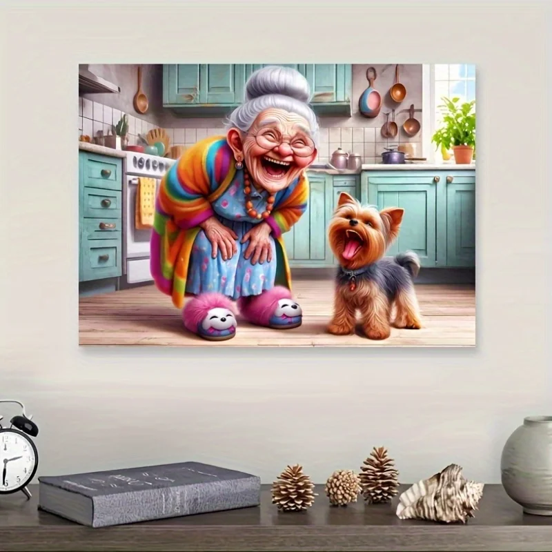 1000 قطعة من أحجية الجدة والكلاب السعيدة - ألوان نابضة بالحياة، نشاط للبالغين، مثالية للترابط العائلي، كرتون عالي الجودة