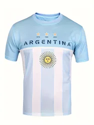 Argentine men's 3D printed breathable football jersey children's T-shirt round neck short sleeved football club training uniform