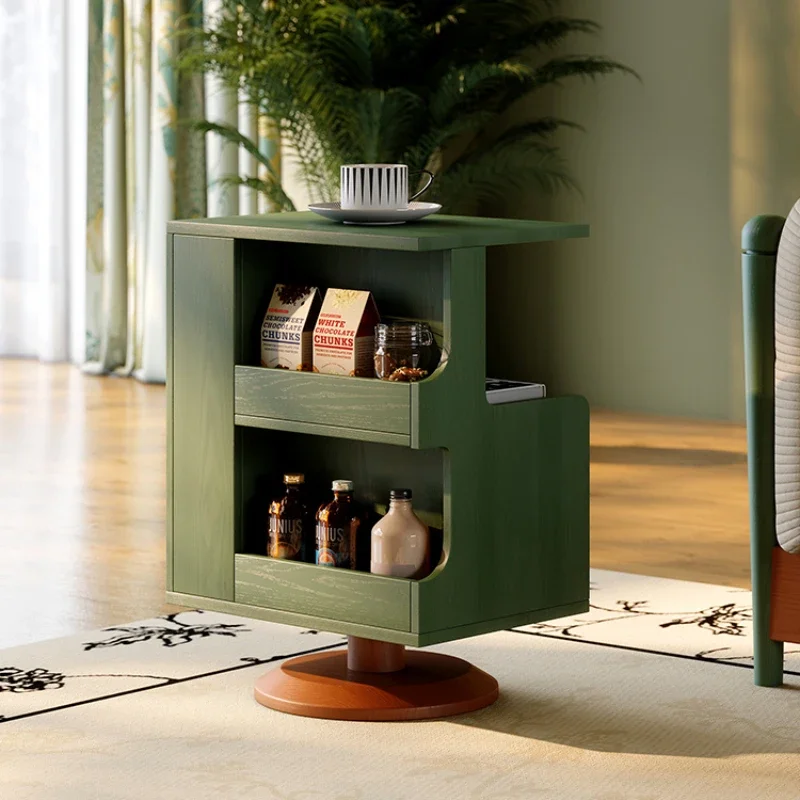 Elegant French Retro Rotating Side Table in Solid Wood, Refined Corner Cabinet for Living Room