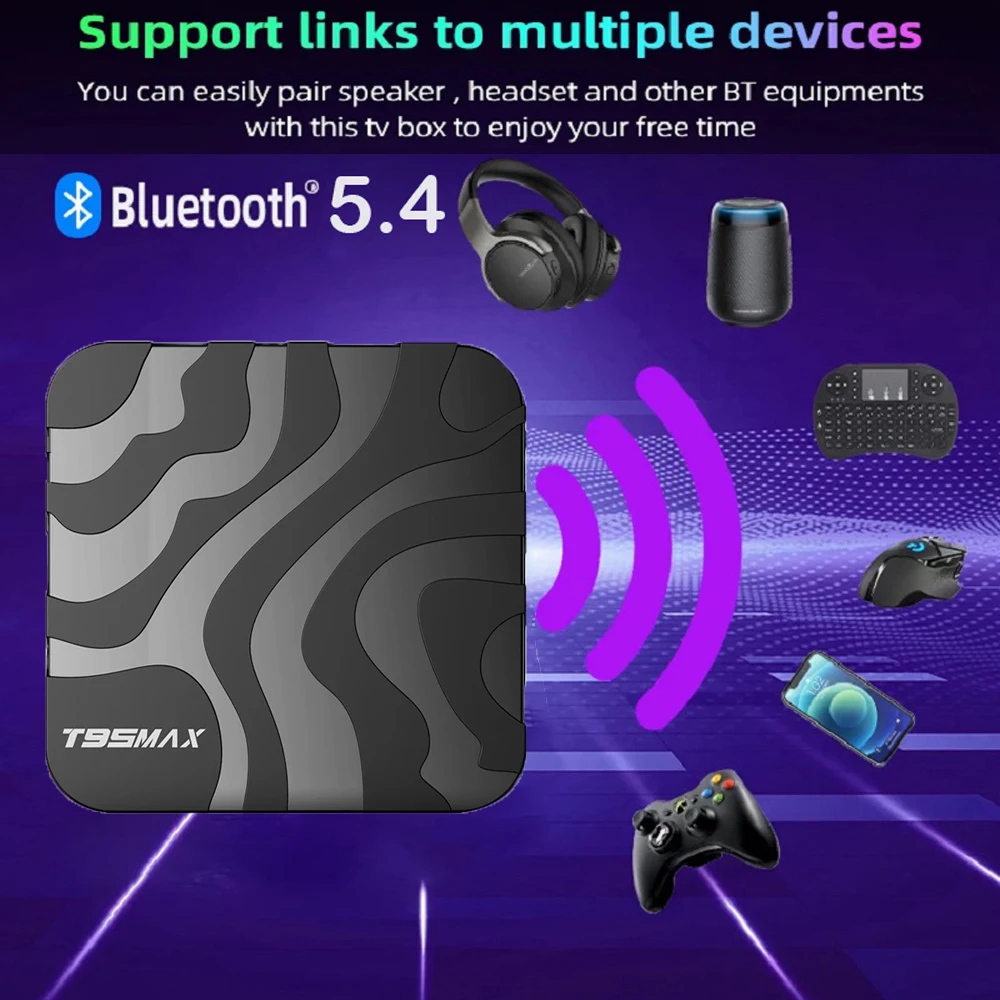 Android 14 T95 Max Smart TV Box, Duplo Wifi, 2.4G, 5.8G, 6K, Ram 3D, 8GB Rom, 128GB, 64GB, Assistente de Voz, Fast Media Player, novo, H618