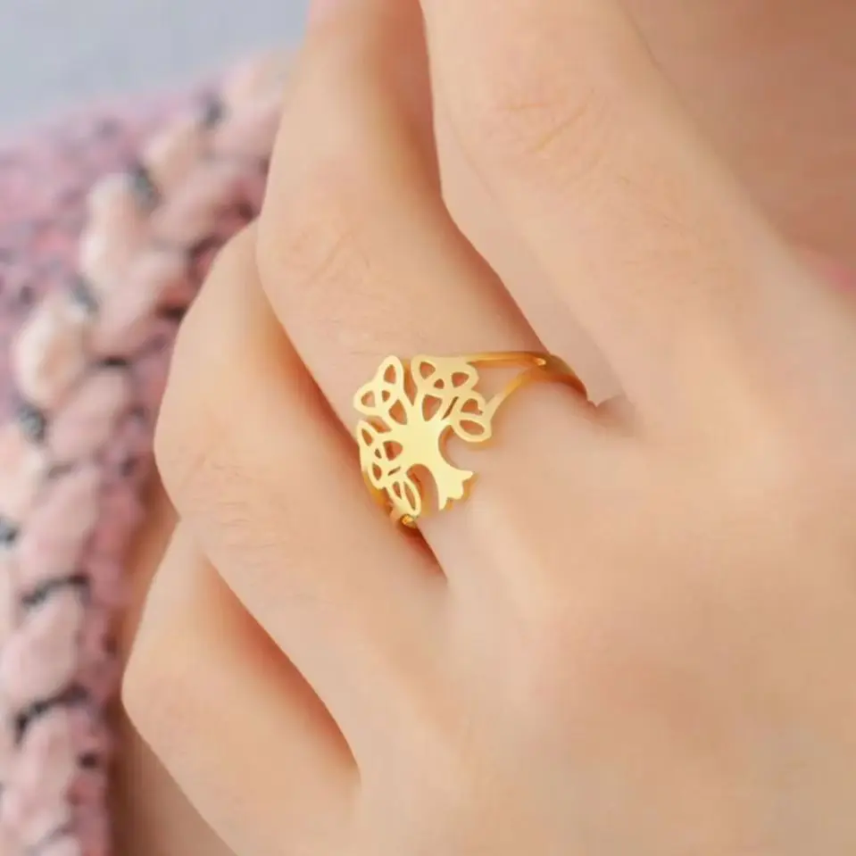 LIKGREAT Celtic Tree of Life Open Ring for Women Girl Stainless Steel Adjustable Rings Irish Lucky Jewelry Anniversary Gift 2025