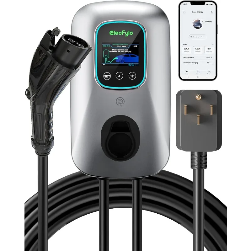 Home Smart Level 2 Electric Vehicle Charger - 3.5" Large Screen, 27ft Cable, 40A 240V, WiFi/Bluetooth Ready, RFID Card Ready,