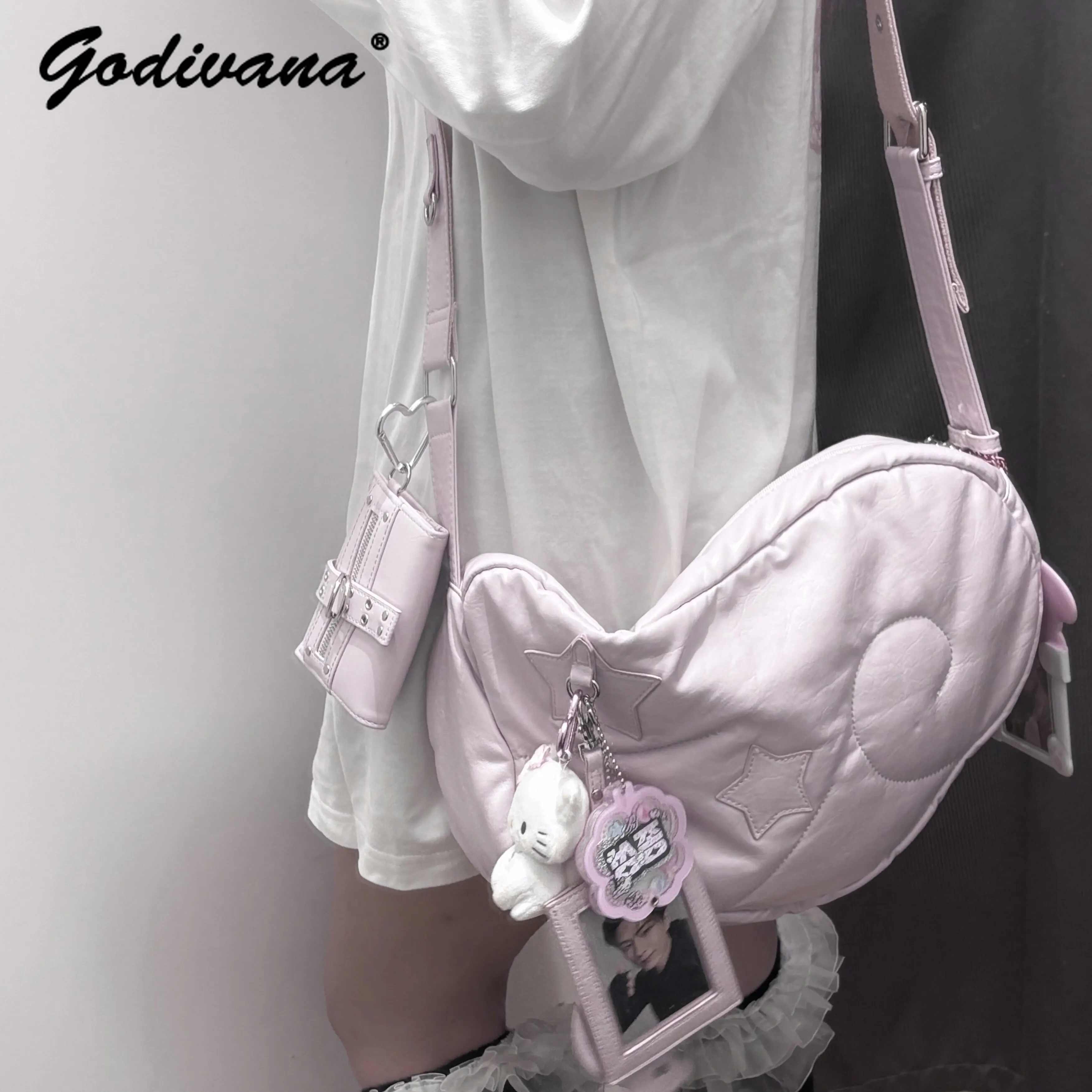 Korean Aesthetic Wings Ita Bag Original Design Crossbody Shoulder Bag Transparent Pocket Kpop Fans Student Daily Handbag
