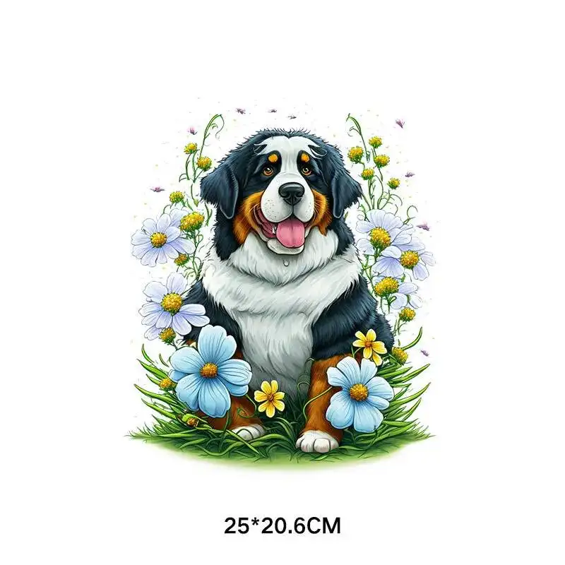 Heat Transfer Vinyl Stickers for Clothing DIY, Cartoon, Flower, Dog Combination, Thermal Press, T-shirt Applique