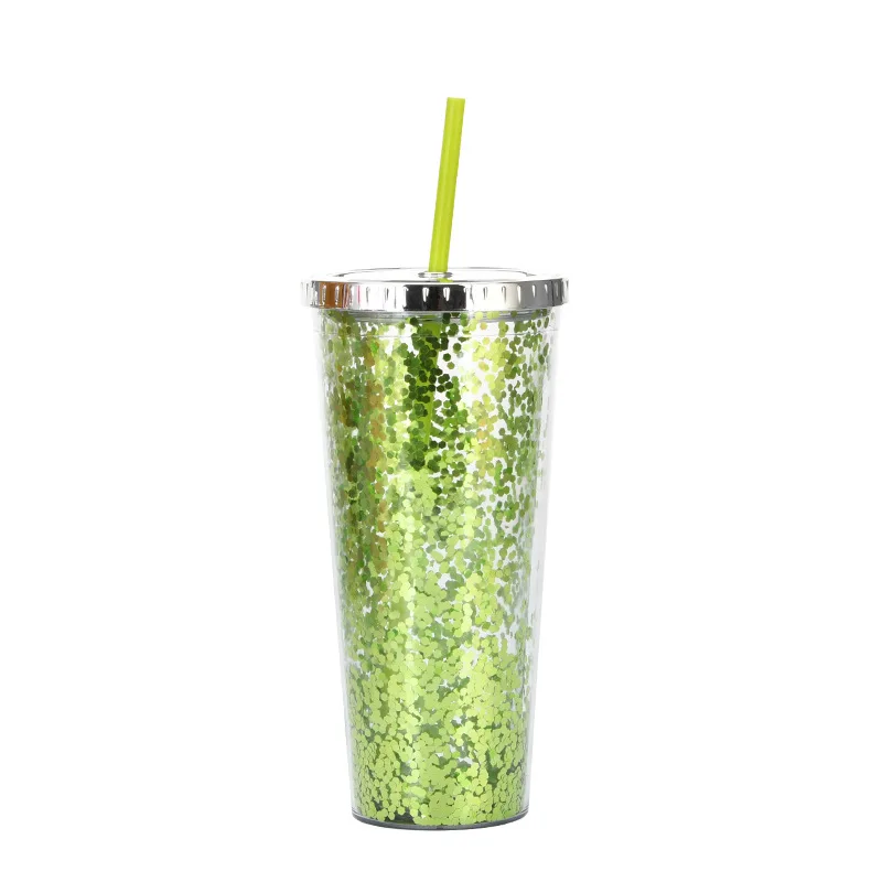 24oz جديد البلاستيك كوب بقشة فنجان القهوة بريق مسحوق زجاجة ماء المشروبات الباردة غطاء الطلاء الكهربائي