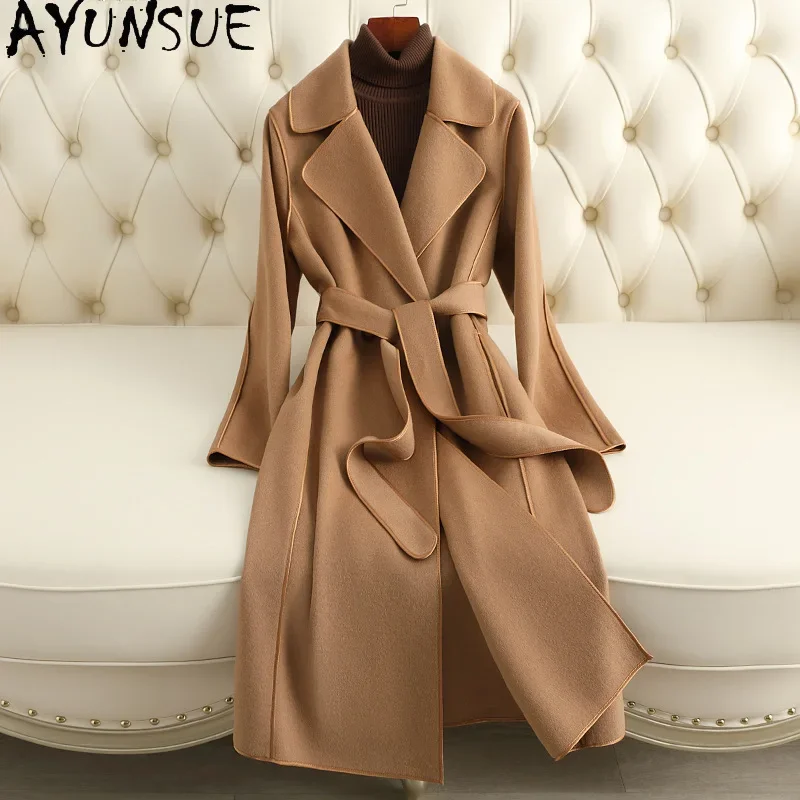 AYUNSUE 100% Real Wool Coat Winter Clothes Women 2024 Trending Fashion Long Coats Woman High Quality Outerwears Пальто Женское