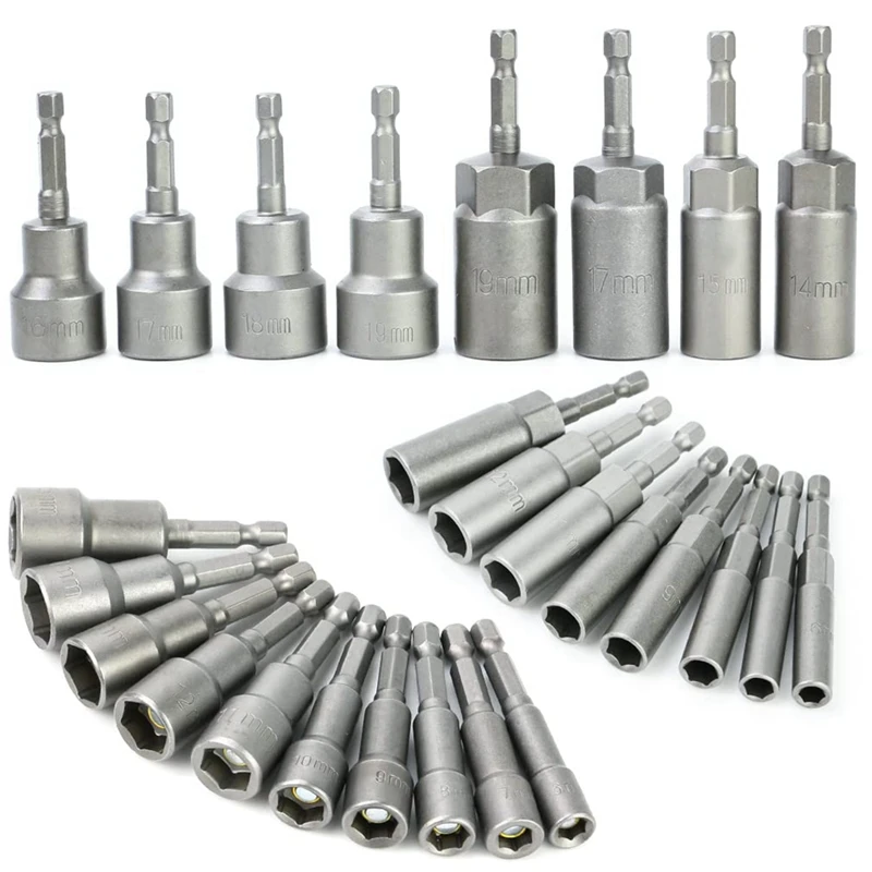 

Magnetic Nut Driver Set Impact Driver Bit Set Metric 6Mm-19Mm Screwdriver Bits For Impact Drills