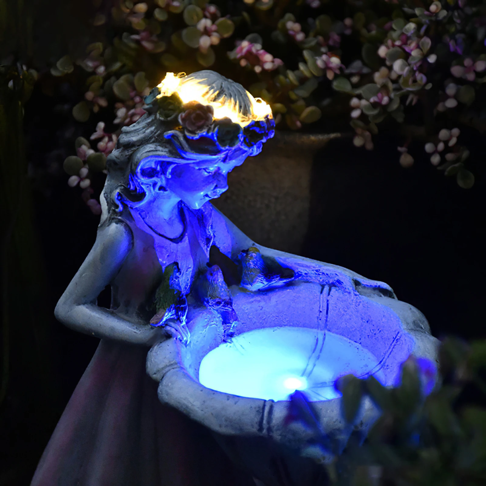 Flower Fairy Statue Solar Light Ornament Outdoor Courtyard Garden Decoration Resin Angel Figure Sculpture Micro Landscape Decor