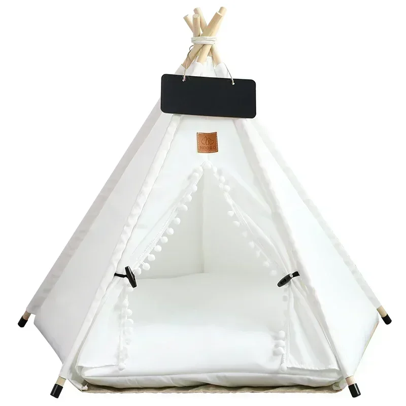 

Pet Teepee Tent for Cats and Dogs Portable Removable Washable Dog House Indoor Puppies House with Cushion and Blackboard Cat Bed