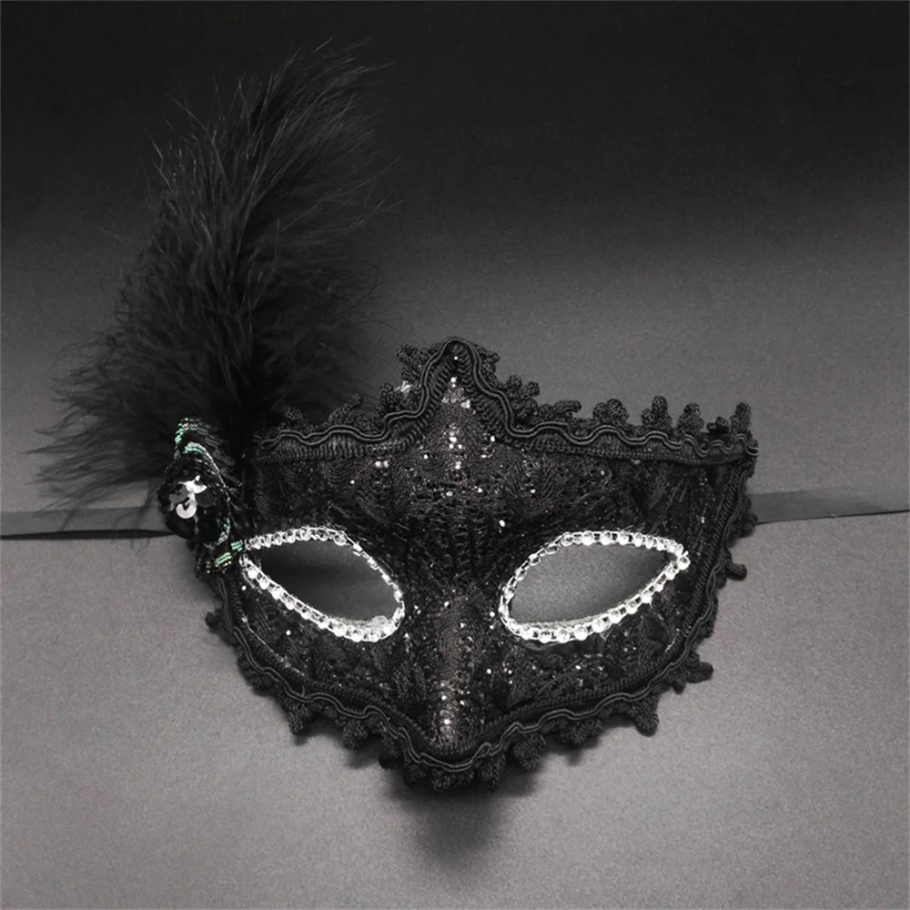 Halloween Half Face Mask Women Lace Feather Flower Wedding Party Performance Costume Masquerade Princess Cover Cosplay Props