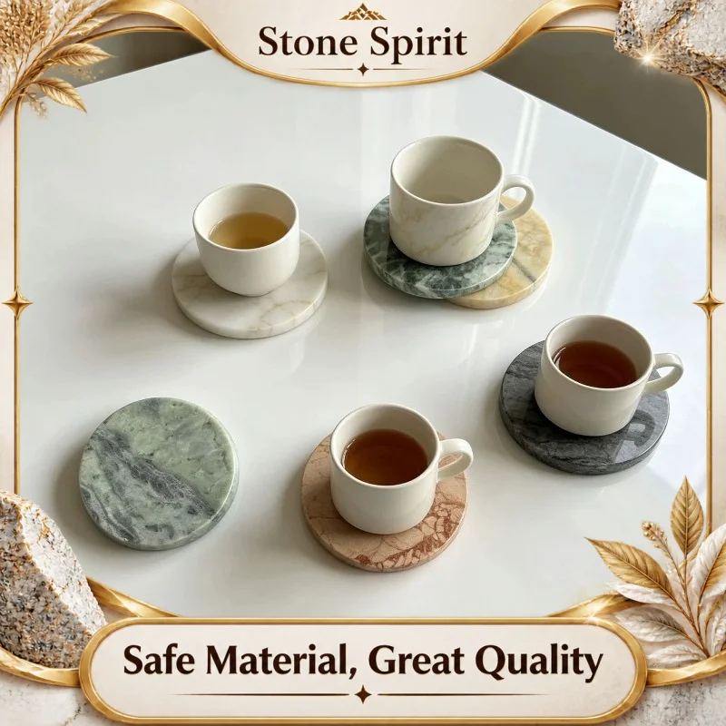 Premium Natural Marble Coasters Set, Luxury Heat-Resistant Drink Mats for Table,Multicolor Stone Protector for Home Decor & Gift