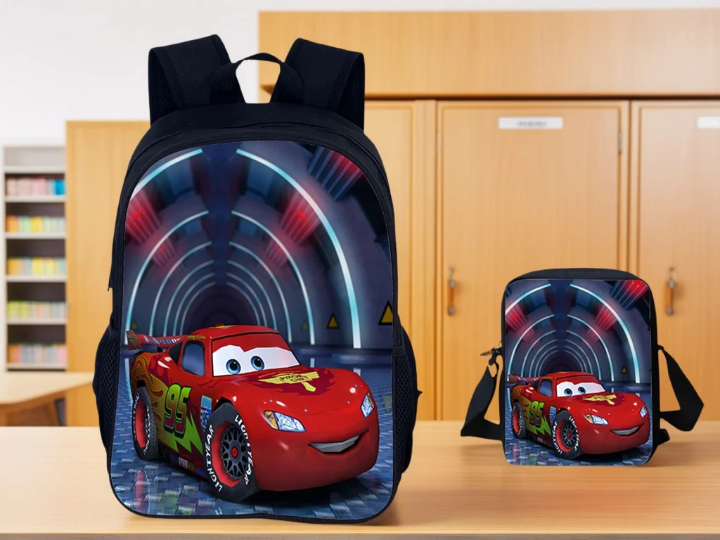 

Student Cars Cute Bookbag and Side Bag 2Pcs Set,Kid Lightweight Backpack for School,Travel