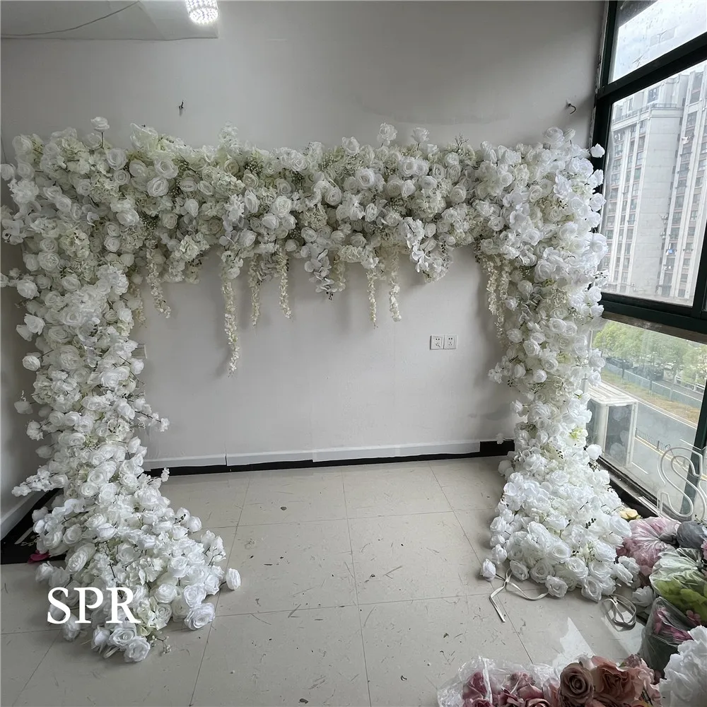 

SPR Customized Wedding Decor 3D Roll Up Cloth Flower Walls Panel Backdrop Rose Peony Silk Artificial Flower Wall For Party Wall