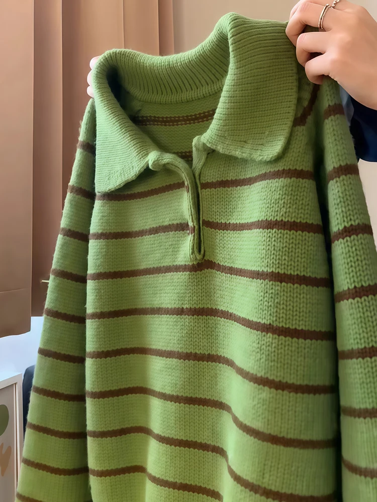 レトロストライプニットセーター女性の秋冬新作 Sle 韓国カレッジ Sle 年齢軽減デザイン痩身ニットトップ