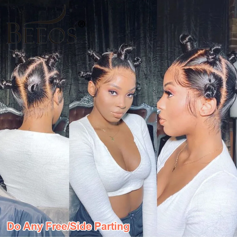 BEEOS 34in Real HD Full Lace Wig Silky Straight Braided Wigs Natural Pre plucked Lace Frontal Human Hair Wigs For Women Skinlike