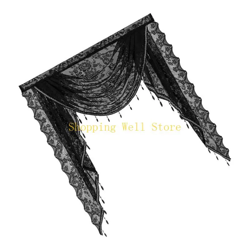 KX4B Gracefuls Laces Valance with Beadeds Accent and Florals Embroidery for Enhancing Bedroom or Living Room Ambiances