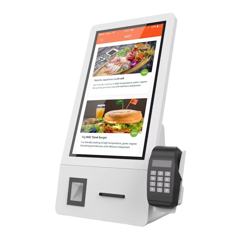 Payment Machine Self-Service Terminal Touchscreen PC Kiosk with Printer Camera Scanner Restaurant Shop 27inch LCD Ordering