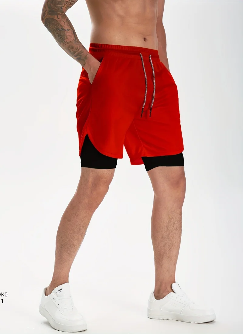

Men Sport Shorts Sportswear Double-deck Running Shorts 2 In 1 Beach Bottoms Summer Gym Fitness Training Jogging Short Pants Men