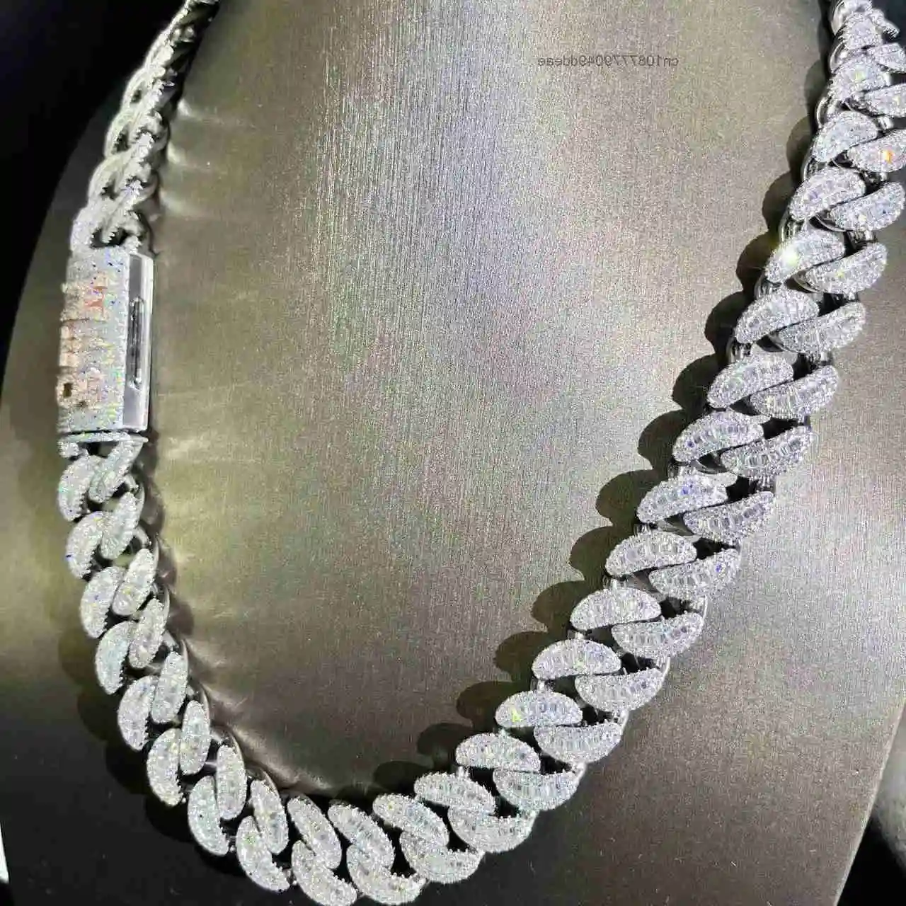 

Lifeng Jewelry baguette cut Cuban link chain Hiphop Miami Moissanite Cuban Chain necklace men silver diamond necklace