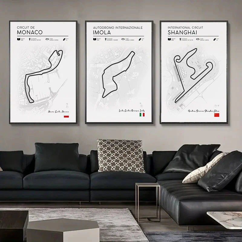 2025 F1 Track Posters, Black F1 Wall Art Poster F1 Circuit  Decor Posters Gift Silverstone UK Monaco Monza