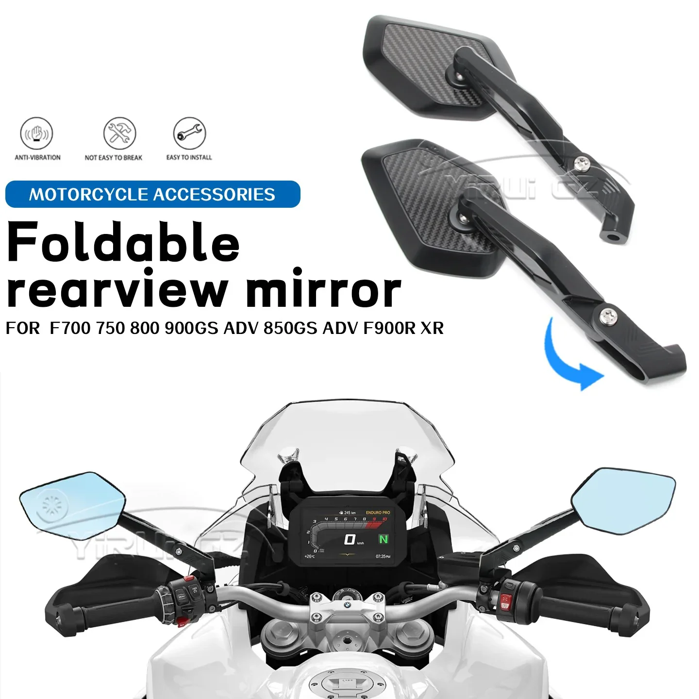 

Motorcycle rearview mirror Rearview Side Mirror anti-glare mirror FOR BMW F700GS 750GS F800 900GS F800GS F850 900GS ADV F900R XR
